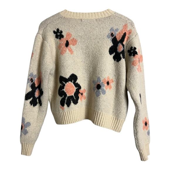 Made by Mishow Women's Beige Floral Knit Cardigan Size M Button Front - Picture 6 of 6